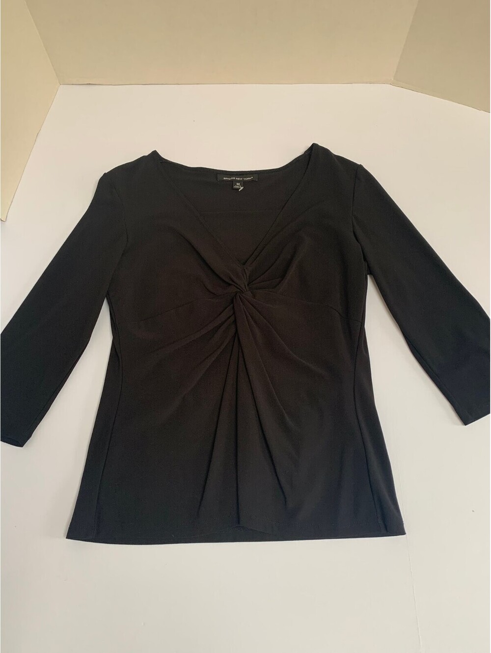 Briggs New York Black V Neck Twist Front Top Blouse Size M